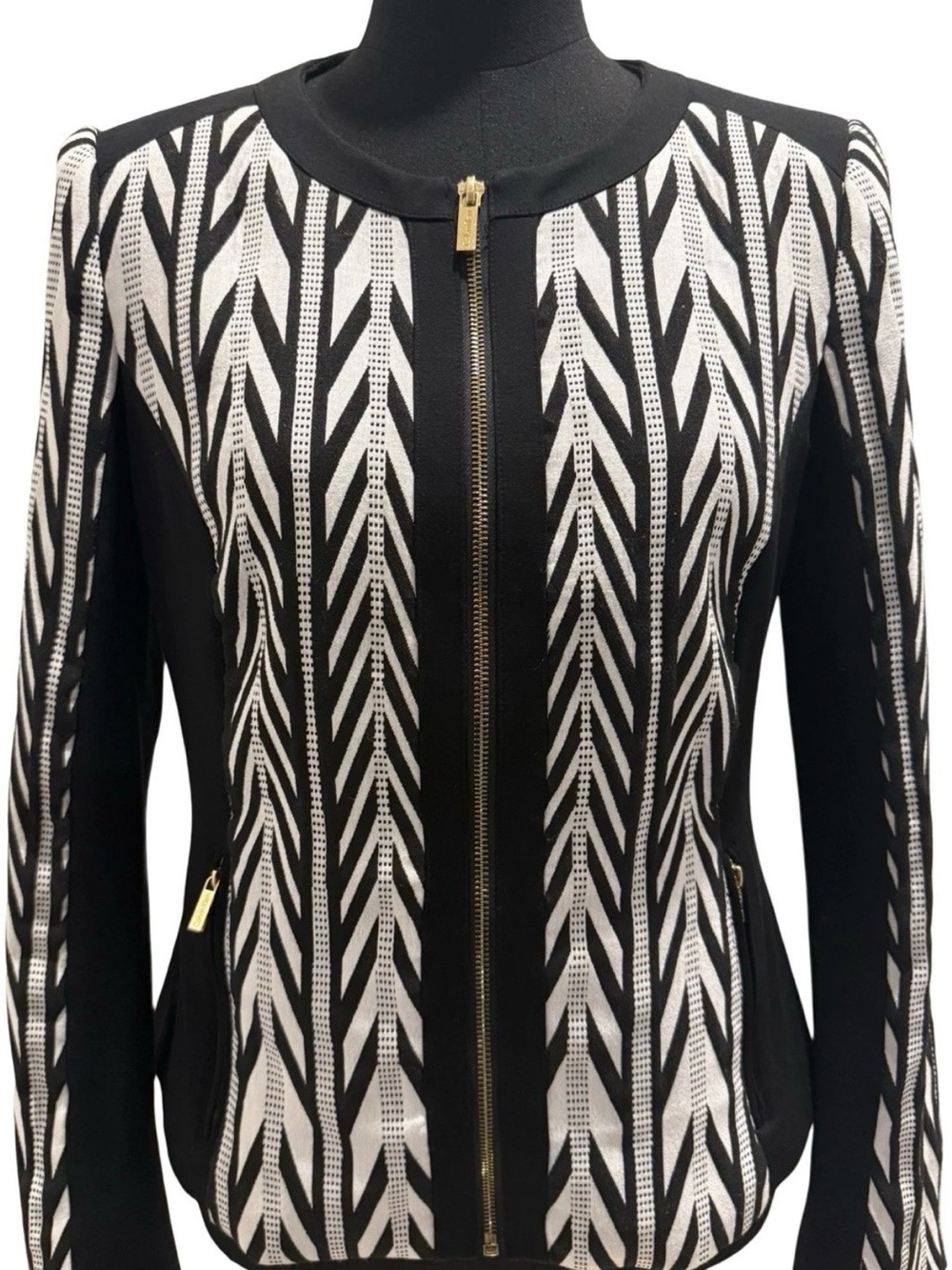 Calvin Klein Women's Long Sleeve Black & White Zip Jacket, Two Pockets, Size 8